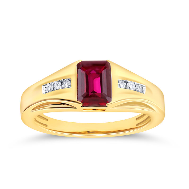 Men's Emerald-Cut Created Ruby & Diamond Ring in 10k Yellow Gold image number null