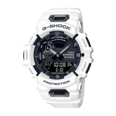 G-Shock Men's Power Trainer/GPS Connected, White Resin & Band, Black Dial 51mm Watch GBA900-7A