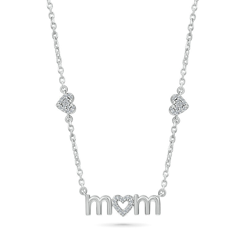 .12ctw. Brilliant-Cut "Mom" Nameplate with Heart Stations Necklace in Sterling Silverr image number null