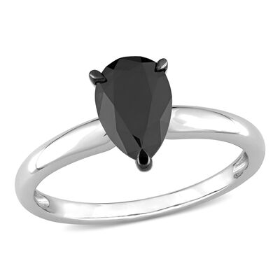  Pear-Shaped 1ctw. Black Diamond Solitaire Engagement Ring in 14k White Gold