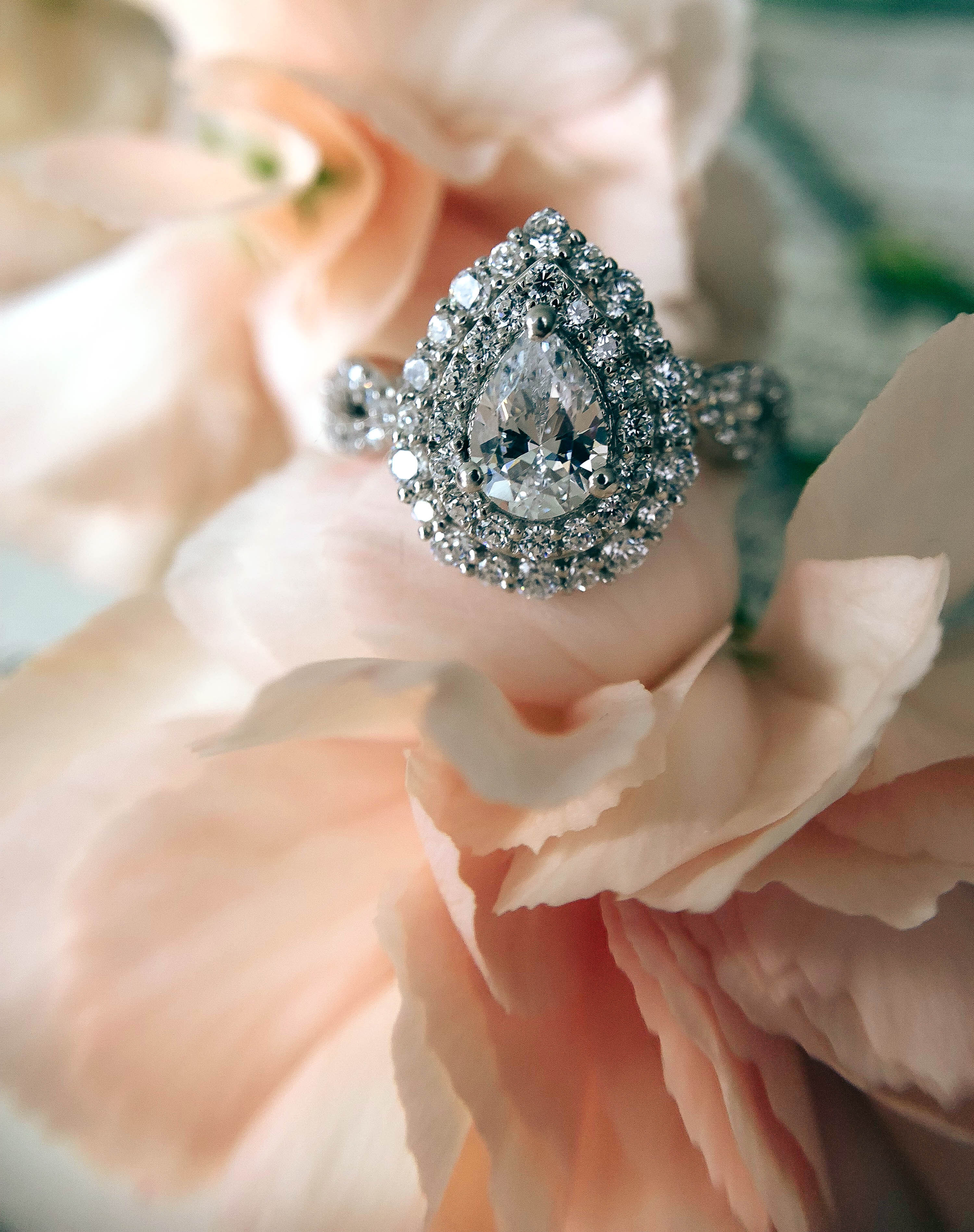 Palmer. Pear Fancy Double Diamond Halo Engagement Ring