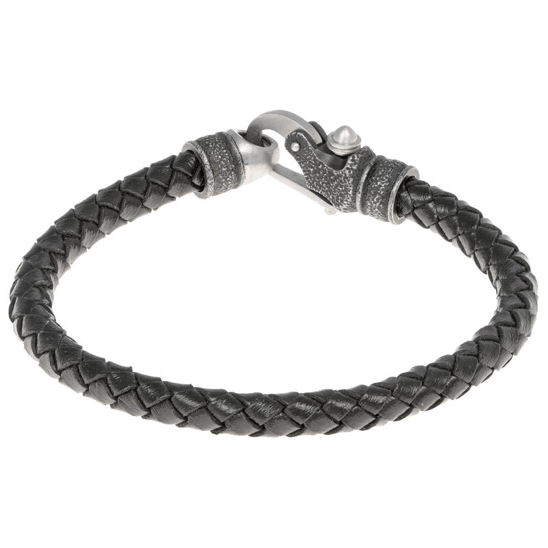Trafalgar Simple Double Band Braided Secure Clasp Leather Bracelet - Black