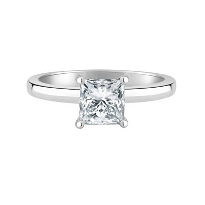 Princess-Cut Lab Grown 1 1/4ct. FG VS Diamond Ribbon Halo Solitaire Engagement Ring in 14k White Gold