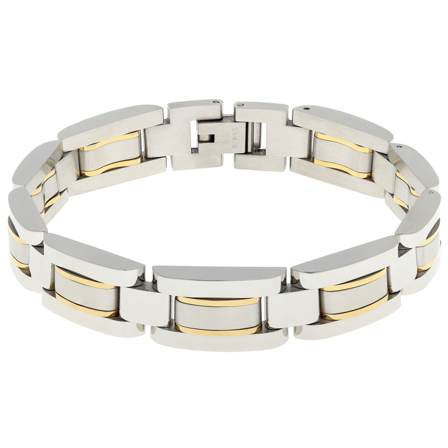 Men's Stainless Steel Gold Ion-Plate Accent Bracelet