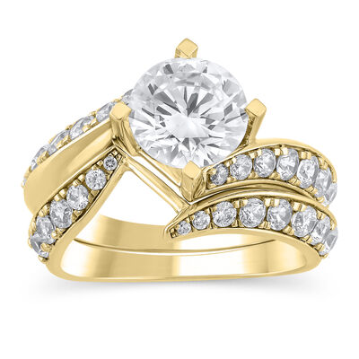 Brilliant-Cut Lab Grown 3ctw. Diamond Bypass Bridal Set in 14k Yellow Gold