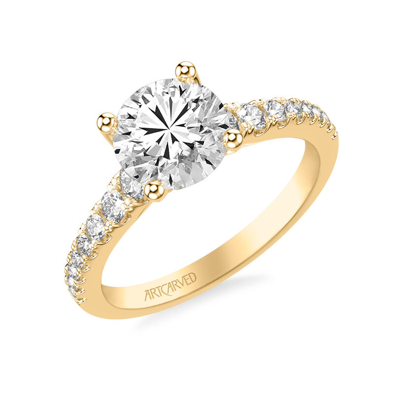 Emma. ArtCarved Round Diamond Engagement Ring Setting in 14k Yellow Gold image number null