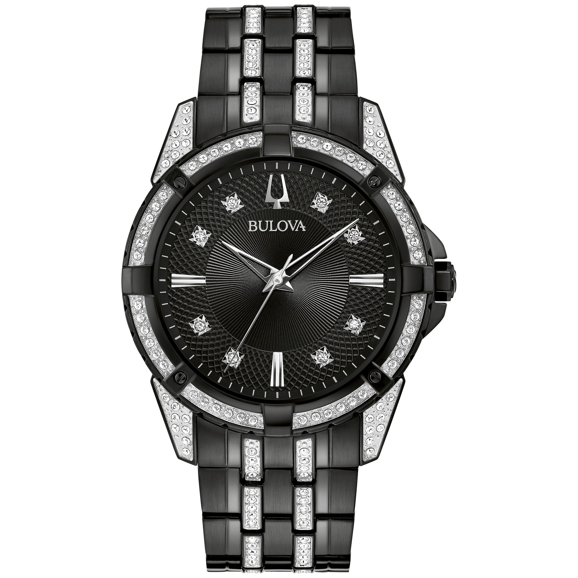 Bulova Men's Black Stainless Steel Crystal Watch Set 98K109