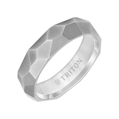 Triton Men's 6mm Faceted Grey Titanium Comfort Fit Wedding Band with Brushed Finish