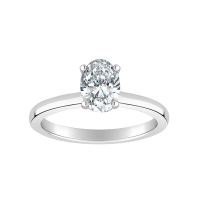 Oval-Cut Lab Grown 1 1/4ct. EF VS Diamond Ribbon Halo Solitaire Engagement Ring in 14k White Gold
