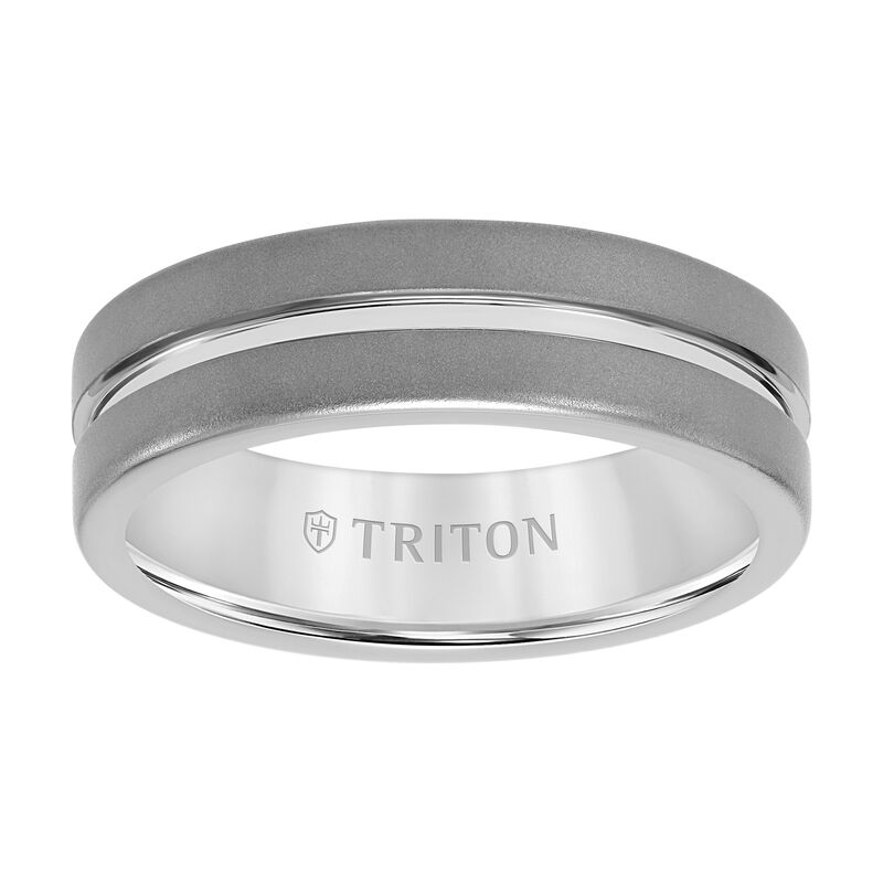 Triton Men's 7mm Grey Tungsten Carbide Comfort Fit Wedding Band with SandBlast Finish image number null