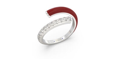 Brilliant-Cut Lab Grown Diamond Red Ceramic Bypass Ring in Sterling Silver