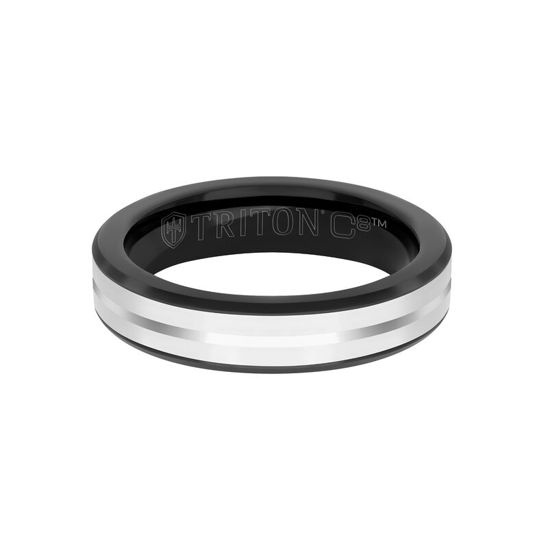 Triton Men's 5mm White Ceramic and Black & White Tungsten Carbide Band image number null