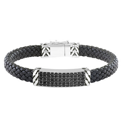 Effy Men's Black Spinel & Leather Bracelet in Sterling Silver