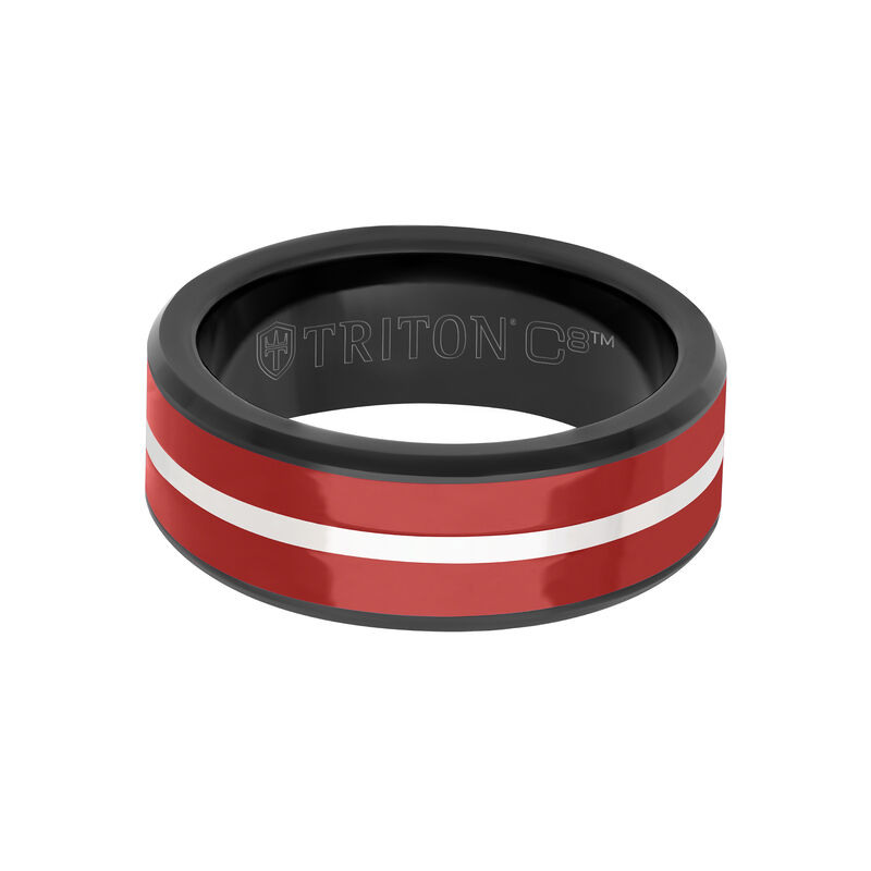 Triton Men's 8mm Red Ceramic Inlay and Black & White Tungsten Carbide Band image number null