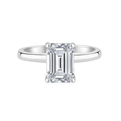 Emerald-Cut Lab Grown 1ct. FG VS Diamond Hidden Halo Solitaire Engagement Ring in 14k White Gold