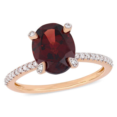 Oval Garnet & Diamond Engagement Ring in 10k Rose Gold