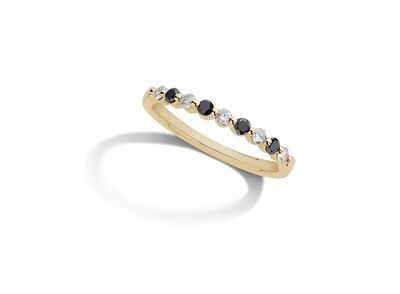 Black & White 1/3ctw. Diamond Shared Prong Anniversary Band in 14k Yellow Gold