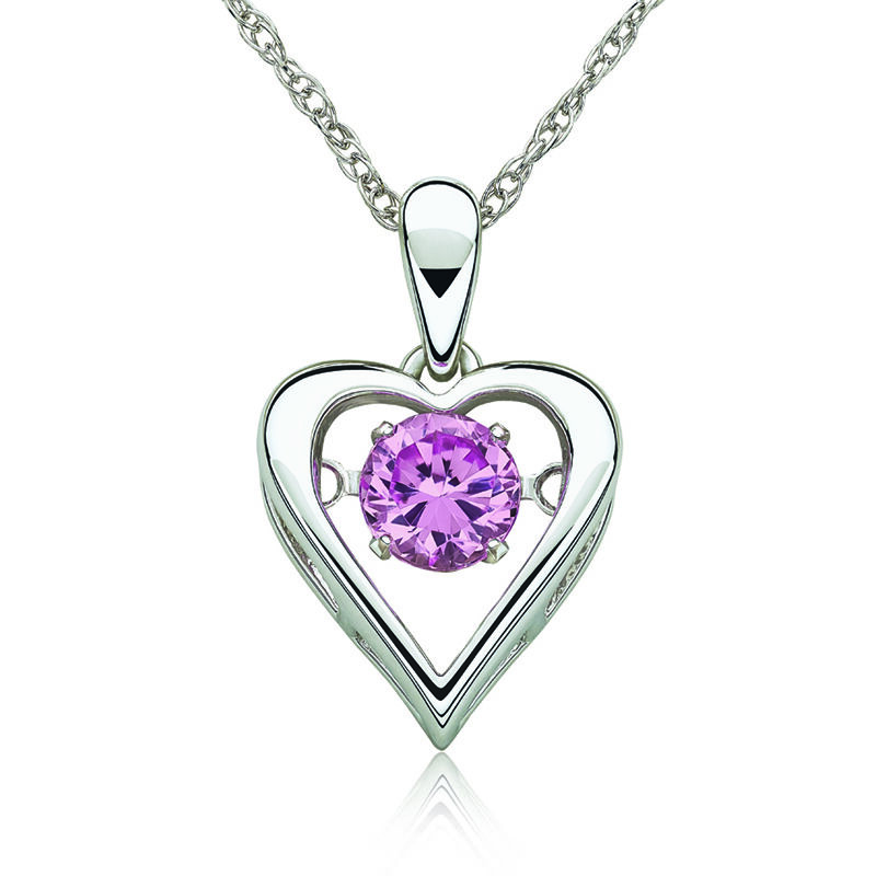 Pink Gemstone Beating Solitaire Heart Pendant in Sterling Silver