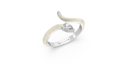 Pear-Shaped Lab Grown Diamond White Ceramic Open Style Ring in Sterling Silver