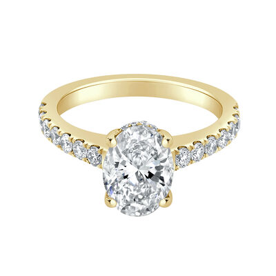 Oval-Cut Lab Grown 1 1/2ctw. Diamond Hidden Halo Classic Cathedral Engagement Ring in 14k Yellow Gold