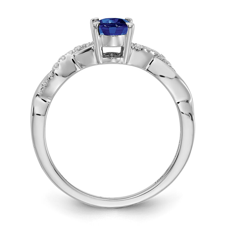 Oval Created Blue Sapphire and Diamond Twist Ring in 10k White Gold image number null