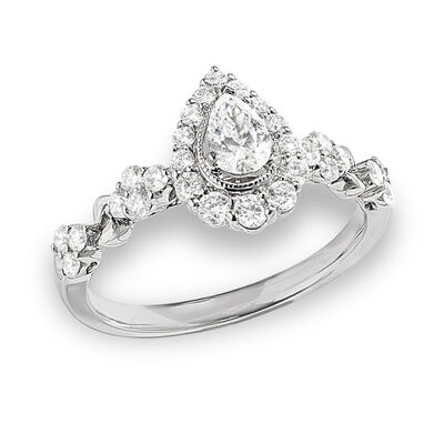 Adelaide. Classic Elegance Pear Halo Engagement Ring 7/8ctw. In 14k White Gold