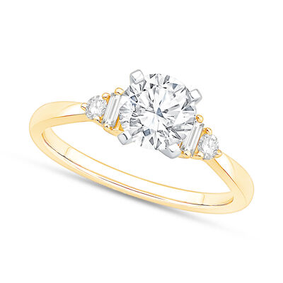 Brilliant-Cut Lab Grown 1.20ctw. Diamond with Baguette & Brilliant-Cut Accents Engagement Ring in 14k Yellow Gold