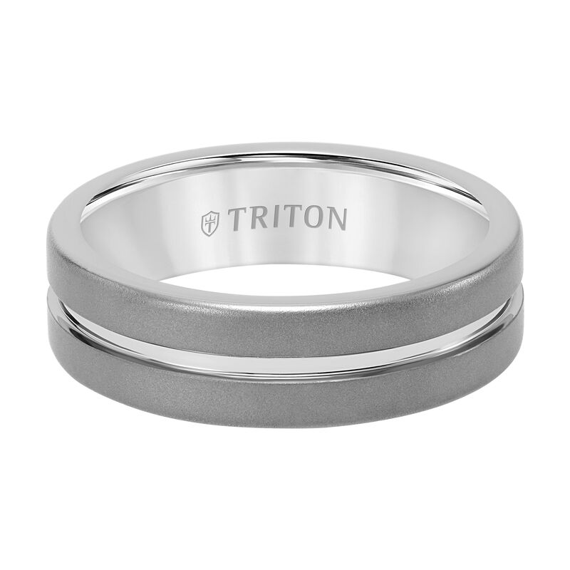 Triton Men's 7mm Grey Tungsten Carbide Comfort Fit Wedding Band with SandBlast Finish image number null