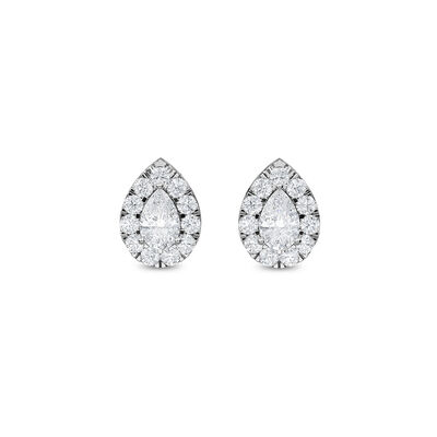 Pear-Shaped 1/2ctw. Lab Grown Diamond Halo Stud Earrings in 14k White Gold