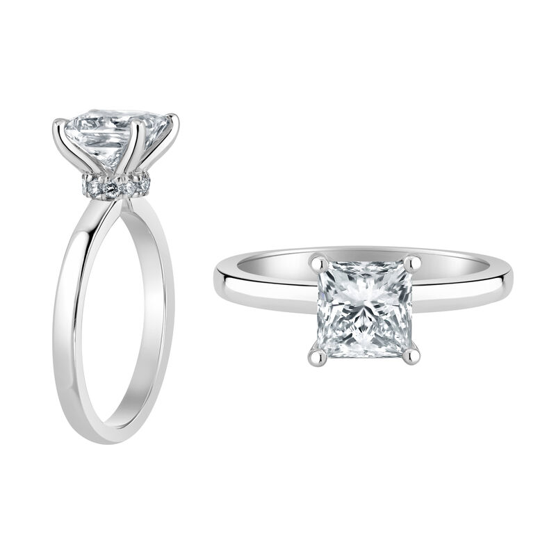 Princess-Cut Lab Grown 2ct. FG VS Diamond Ribbon Halo Solitaire Engagement Ring in 14k White Gold image number null