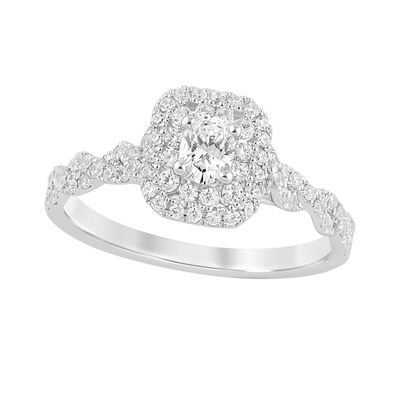 Oval-Cut 5/8ctw. Diamond Rectangular Halo Naturally Yours Engagement Ring in 14k White Gold