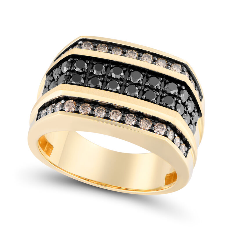 Brilliant-Cut 1 1/2ctw. Diamond Black and CHampagne Men's Ring in 10k Yellow Gold image number null