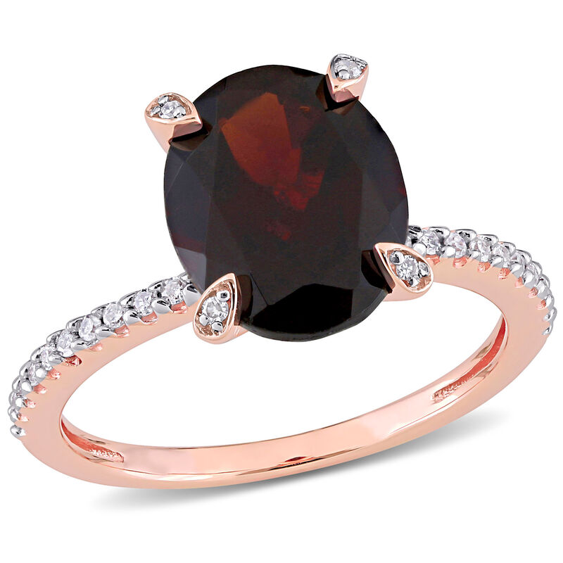 Oval-Cut Garnet and Diamond Ring in 10k Rose Gold image number null