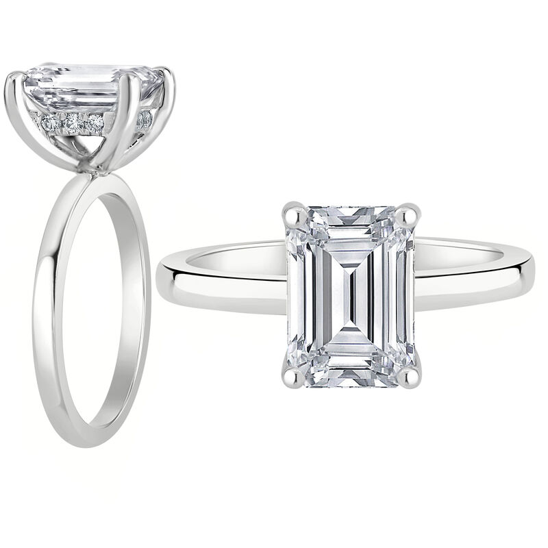 Emerald-Cut Lab Grown 2ct. FG VS Diamond Hidden Halo Solitaire Engagement Ring in 14k White Gold image number null