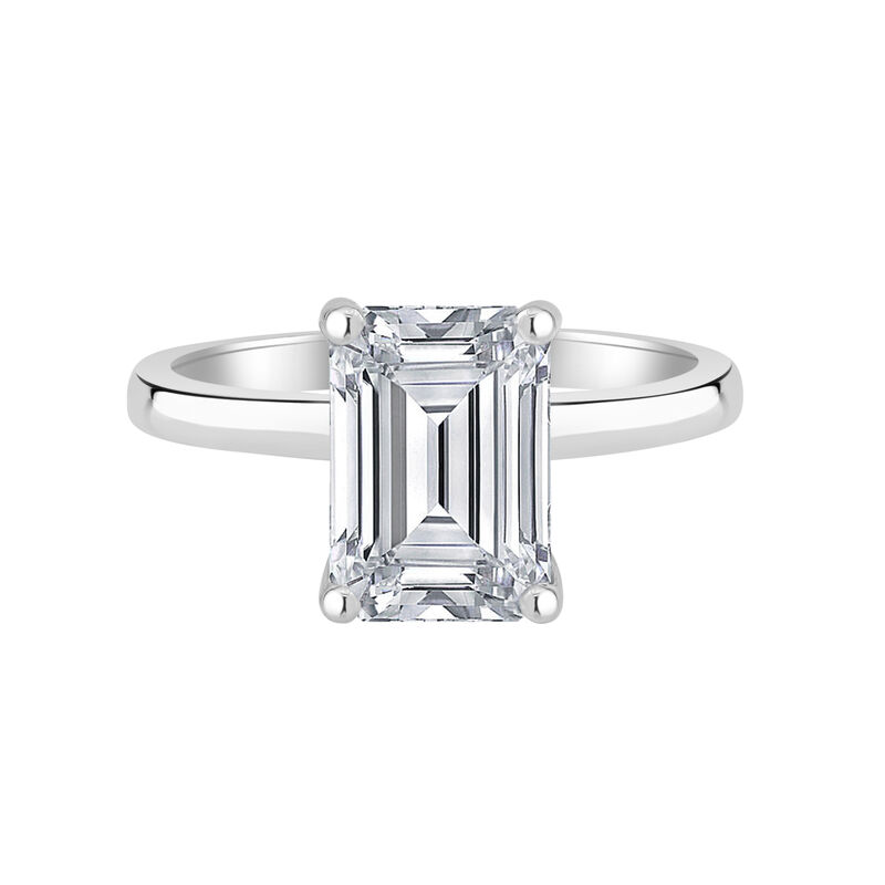 Emerald-Cut Lab Grown 2ct. FG VS Diamond Hidden Halo Solitaire Engagement Ring in 14k White Gold image number null