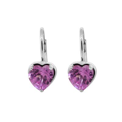 Created Pink Sapphire Heart Earrings in Sterling Silver