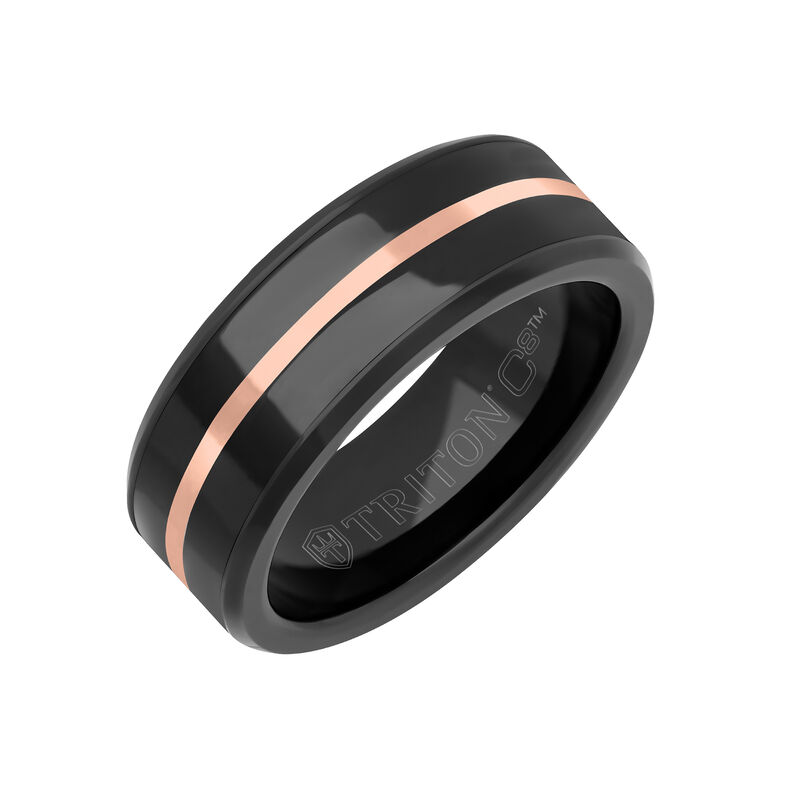 Triton Men's 8mm Black Ceramic Inlay and Black & Rose Tungsten Carbide Band image number null