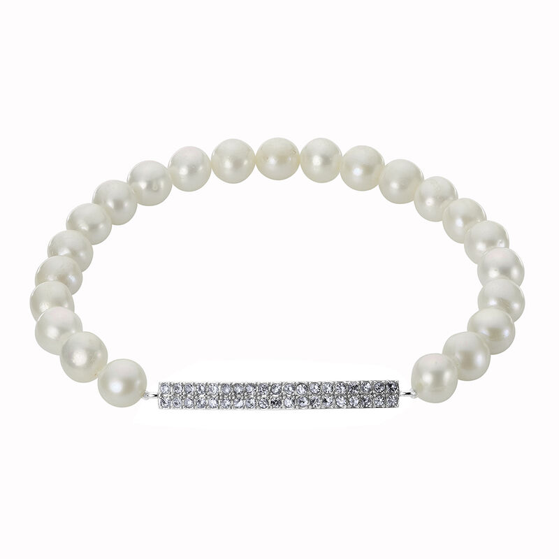Imperial Pearl Charm Stretch Crystal Bar Bracelet image number null
