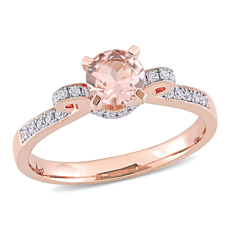 Brilliant-Cut Diamond and Morganite Engagement Ring in 14k Rose Gold image number null