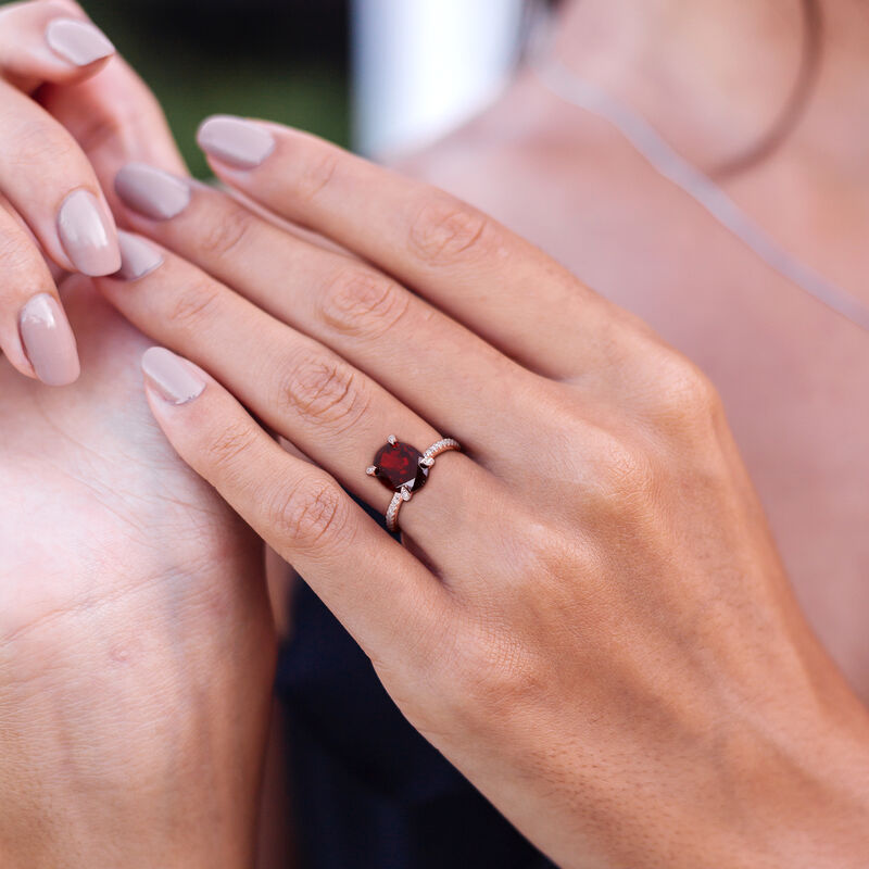 Oval-Cut Garnet and Diamond Ring in 10k Rose Gold image number null