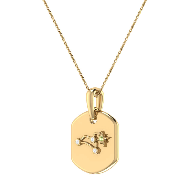 in Yellow Silver Tag Necklace Gold Zodiac 14k Leo Diamond and Plated Constellation Peridot Sterling