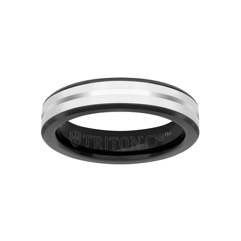 Triton Men's 5mm White Ceramic and Black & White Tungsten Carbide Band image number null