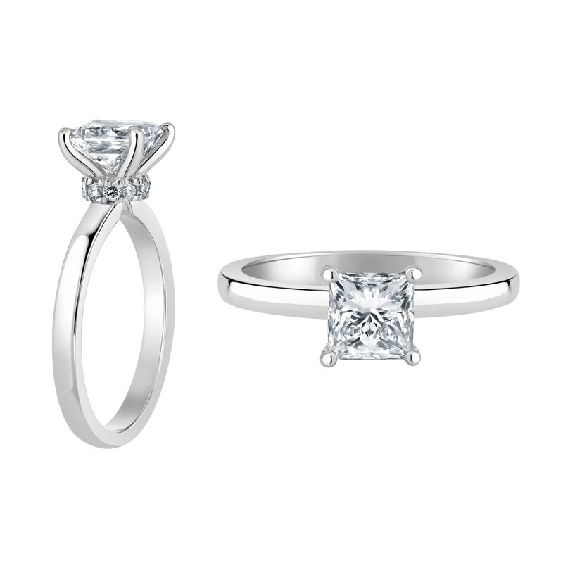 Princess-Cut Lab Grown 1ct. FG VS Diamond Ribbon Halo Solitaire Engagement Ring in 14k White Gold image number null