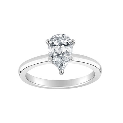 Pear-Shaped Lab Grown 1 1/2ct. FG VS Diamond Ribbon Halo Solitaire Engagement Ring in 14k White Gold