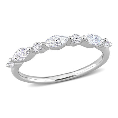 Marquise-Cut Created Moissanite Semi-Eternity Ring in Sterling Silver