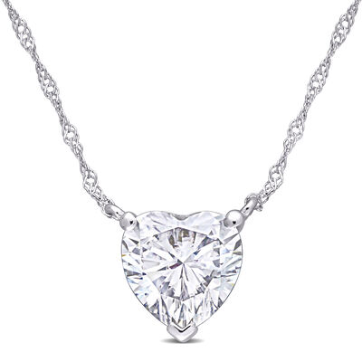 Created Heart-Shaped Moissanite Solitaire Pendant in 10k White Gold