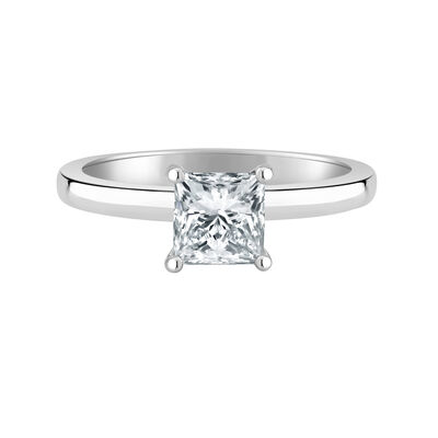 Princess-Cut Lab Grown 1ct. FG VS Diamond Ribbon Halo Solitaire Engagement Ring in 14k White Gold