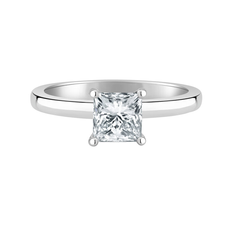 Princess-Cut Lab Grown 1ct. FG VS Diamond Ribbon Halo Solitaire Engagement Ring in 14k White Gold image number null