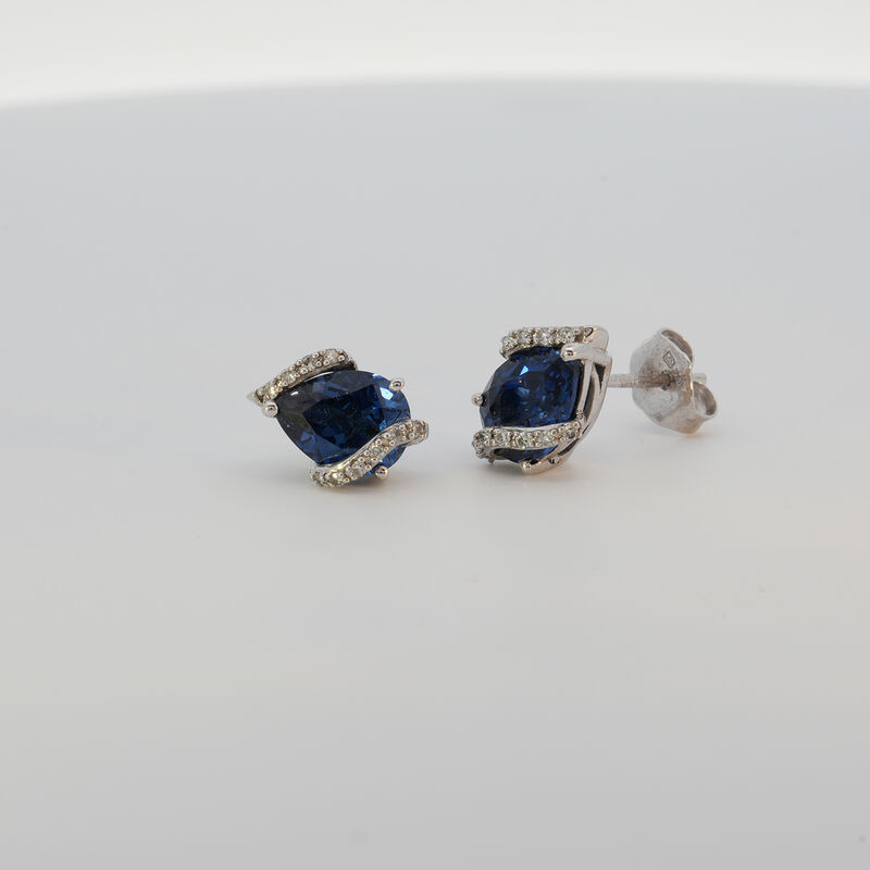 Pear Shaped Diamond Sapphire Swirl Stud Earrings in 10k White Gold image number null