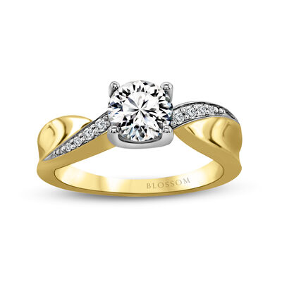 Blossom Cut Round Lab Grown 1ctw. Diamond Twist Wide Band Engagement Ring in 14k Yellow Gold